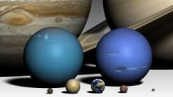 Planets of our solar system sitting on a table to scale