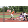 baseball player ready for a pitch, with a catcher and umpire behind him