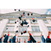 Graduate students throwing their caps in the air