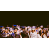 Students wearing their graduation robes while all holding their graduation caps
