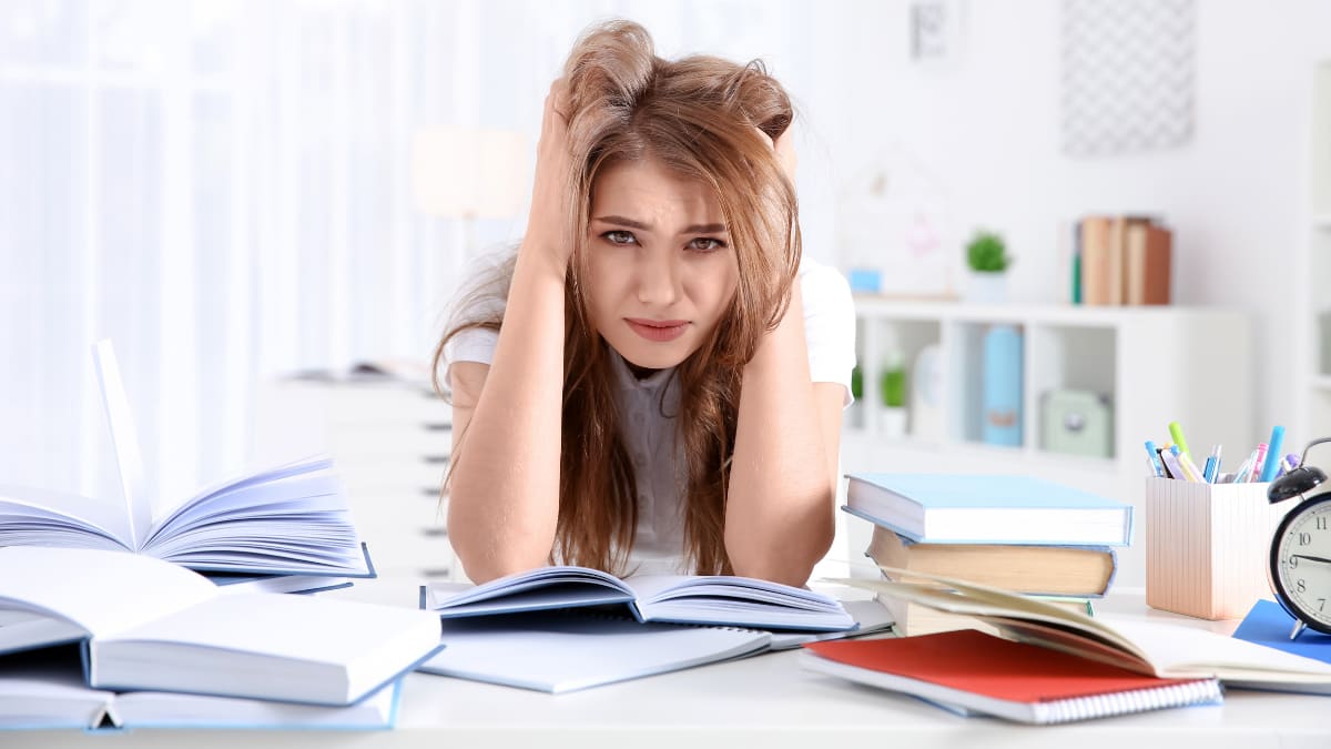 Overwhelmed female student