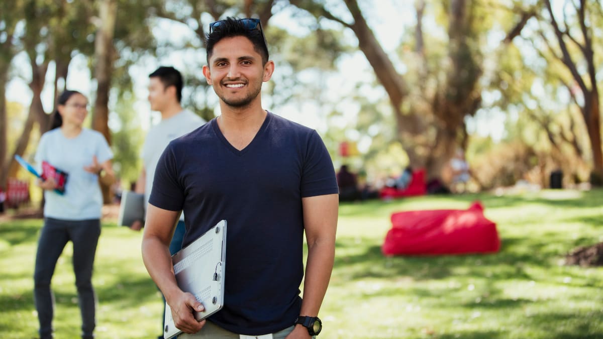 Students learning in a park
