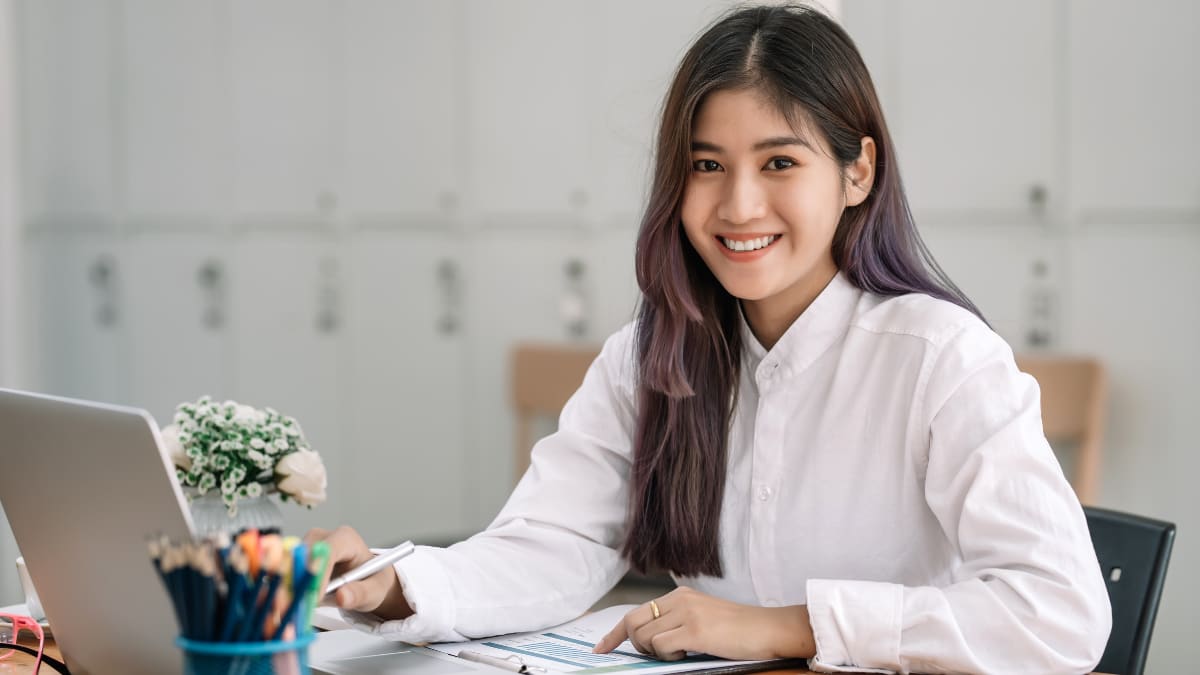 Female accountant working at a desk