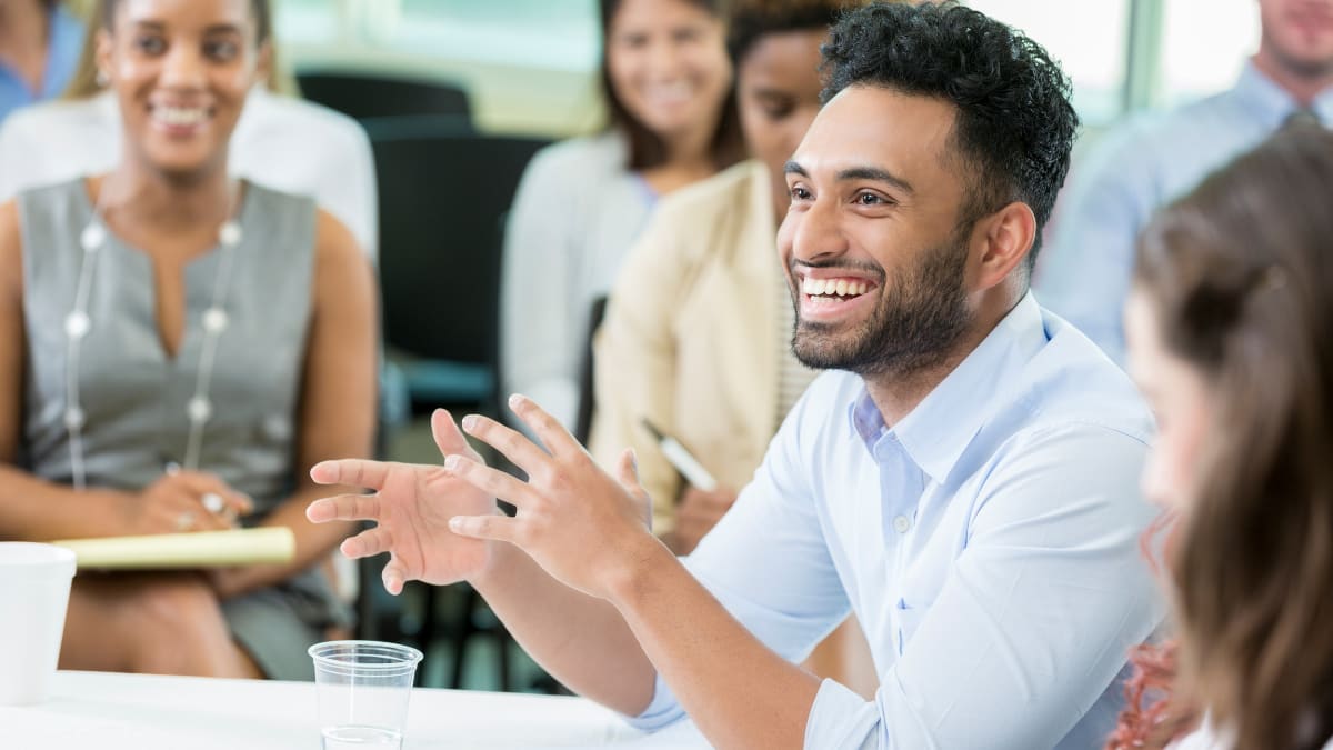 Students watching a financial meeting