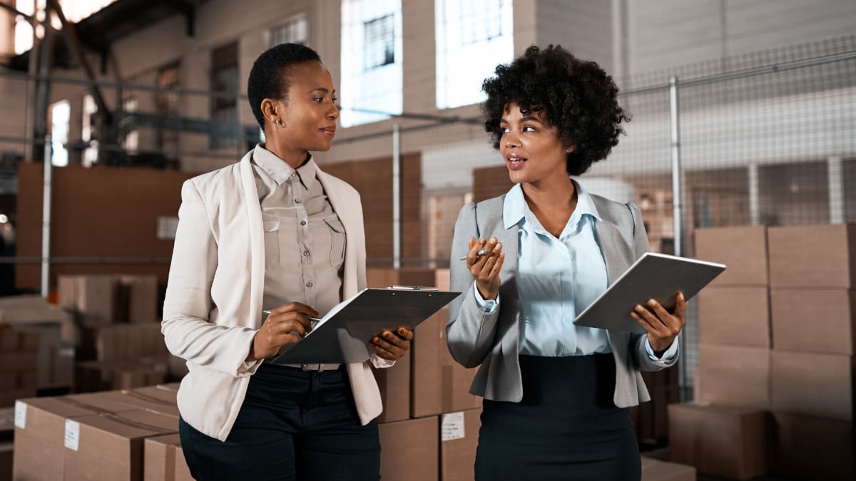 Female managers in a warehouse