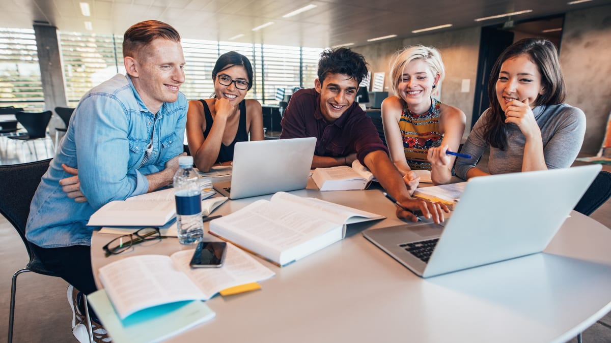 Group of students studying at a table