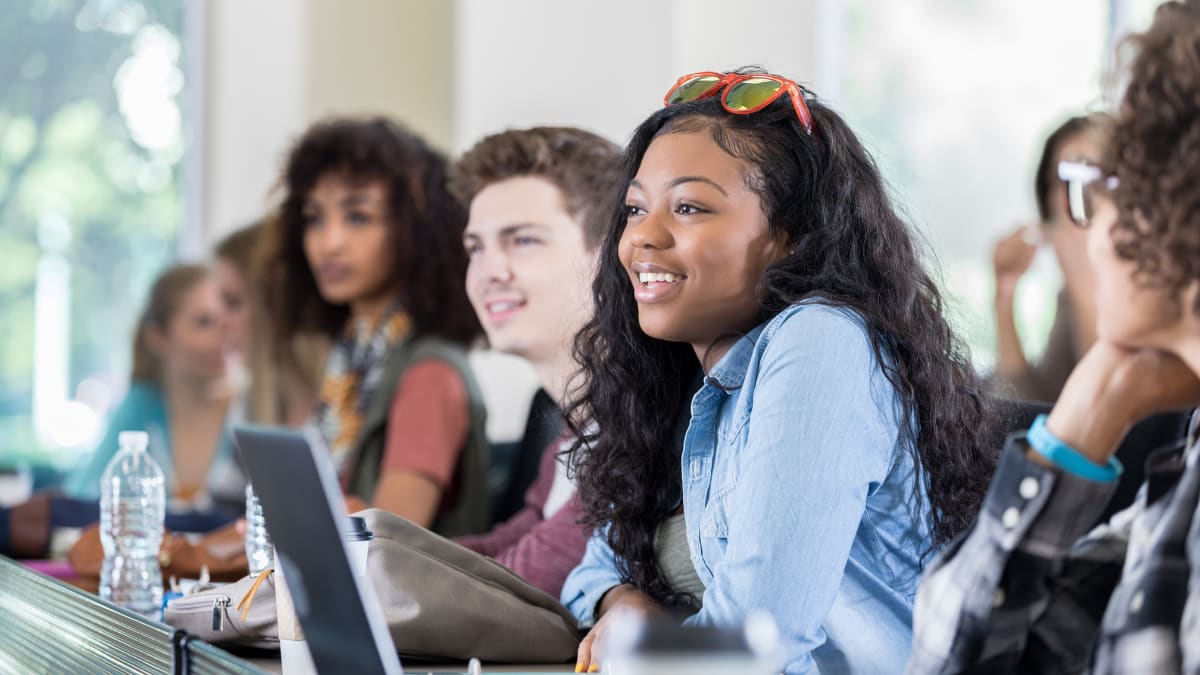 Happy students in a classroom