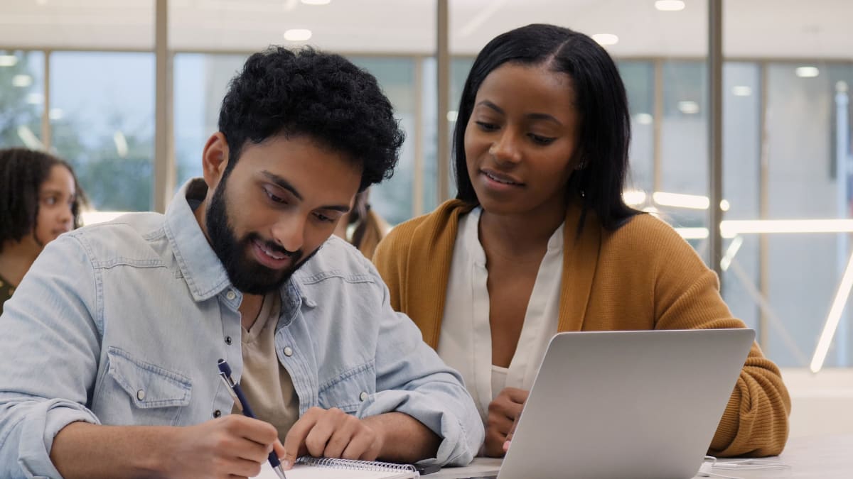 Two students working together