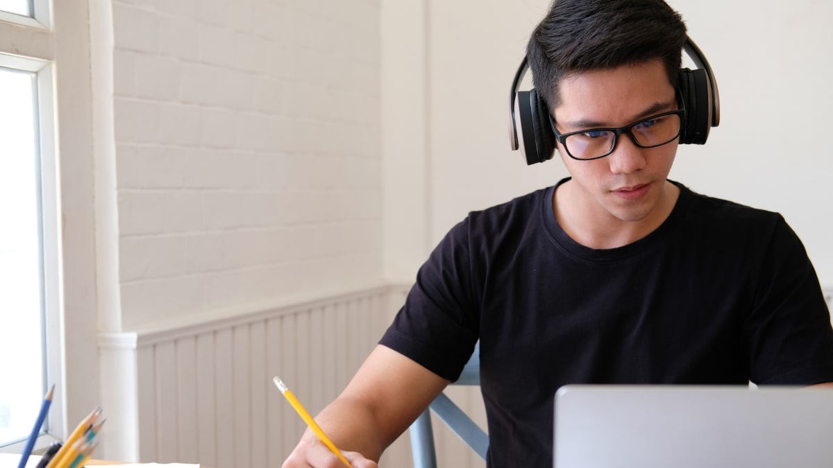 Student studying from home