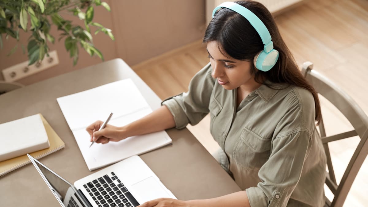 Female student studying from home