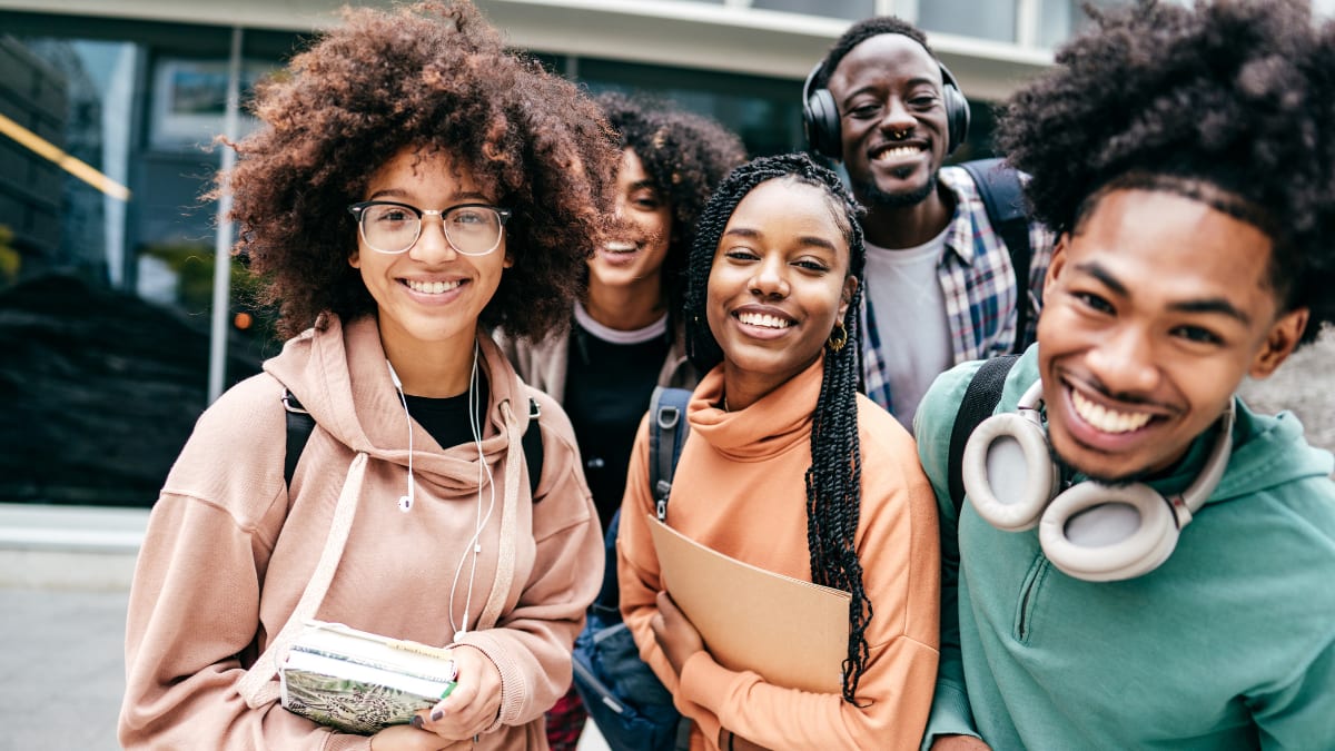 Happy students at a community college