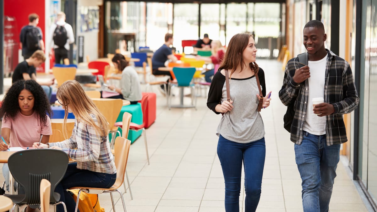 Students walking in a community college