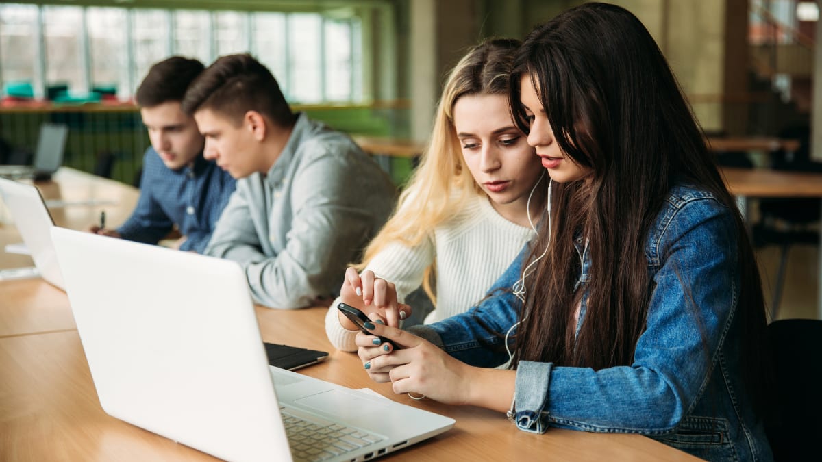 Students working together in a student center