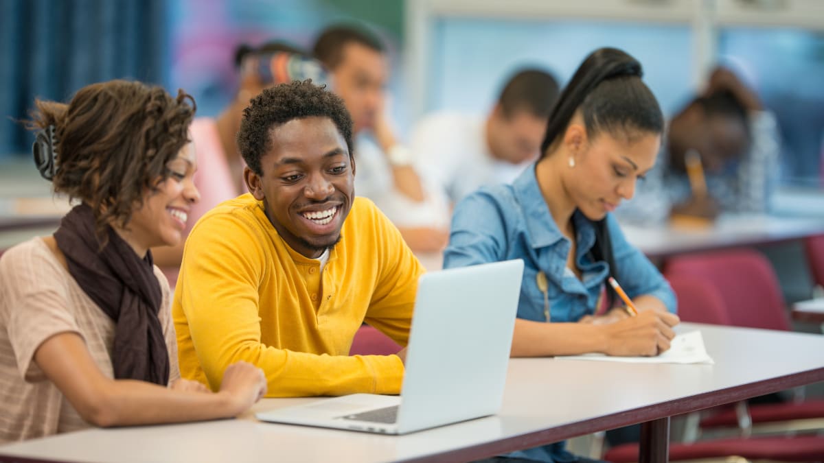 Happy students in a classroom