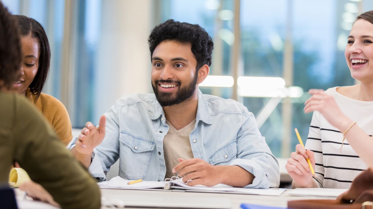 Happy students in a classroom