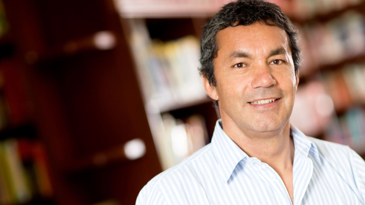 Criminology professional in a library