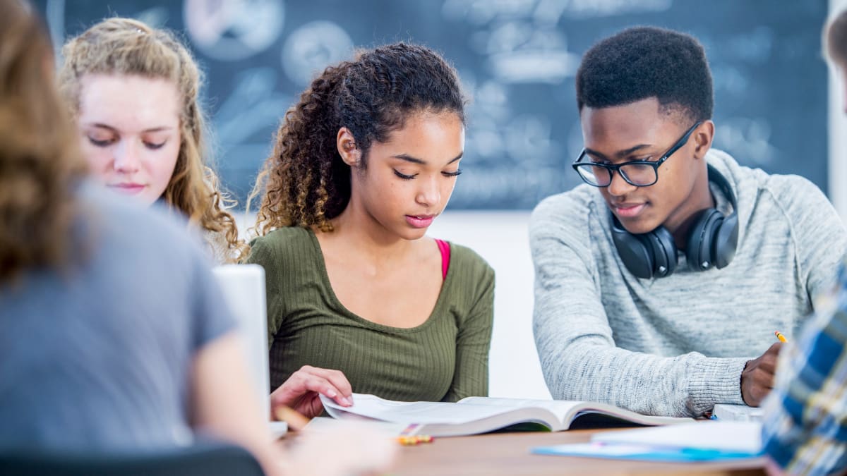 Students reading a book