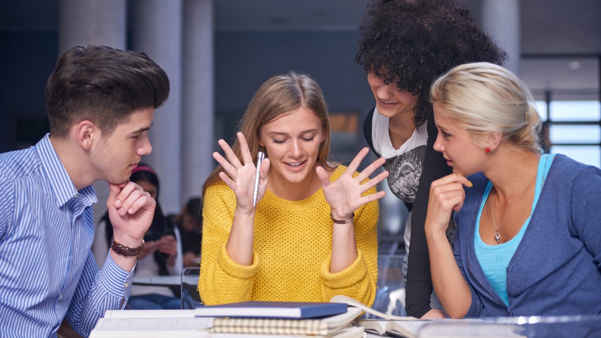 Four students having a discussion