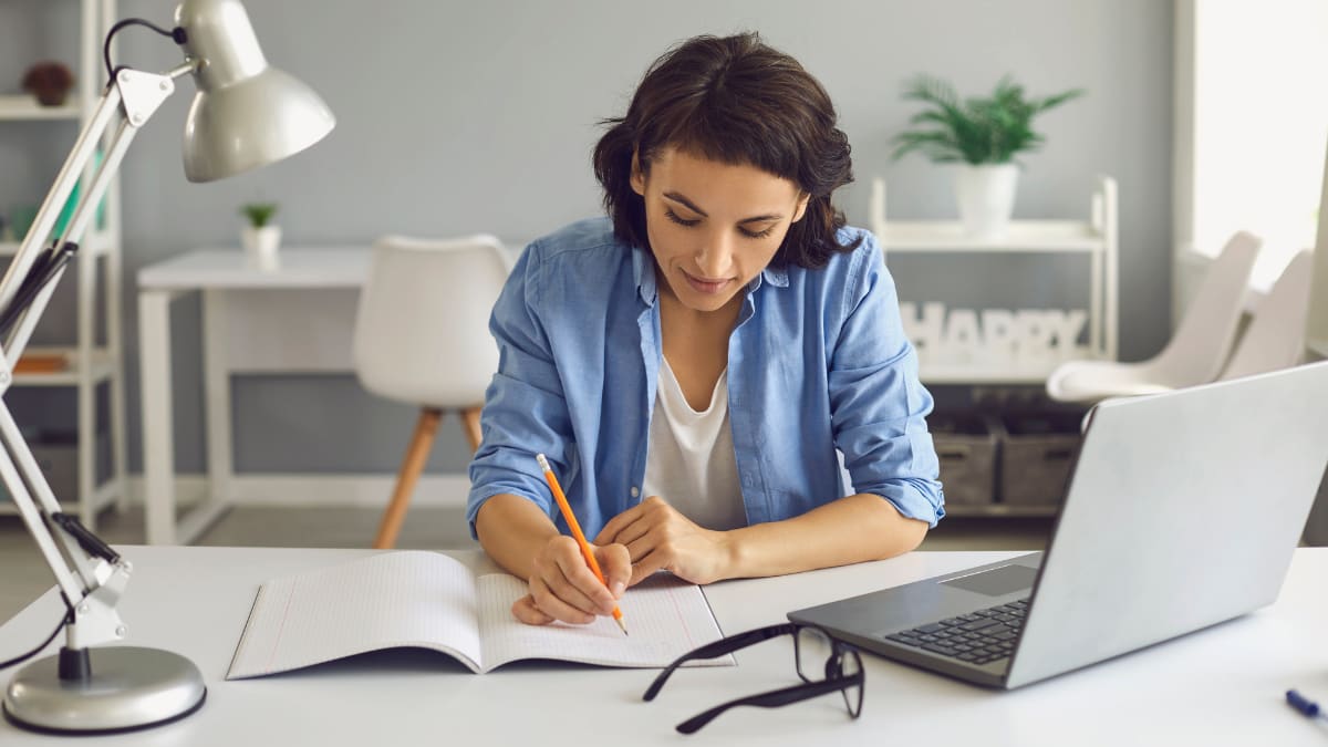 Female student studying from home
