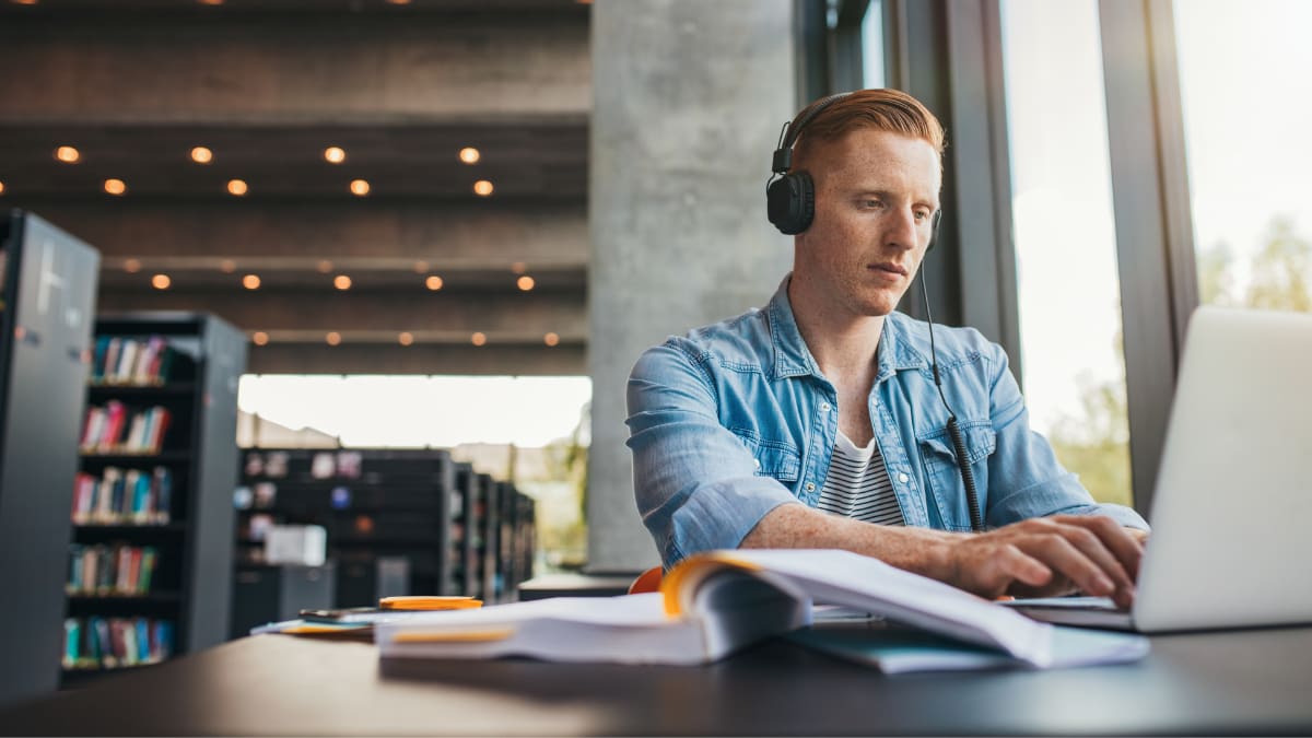 Man studying in the library