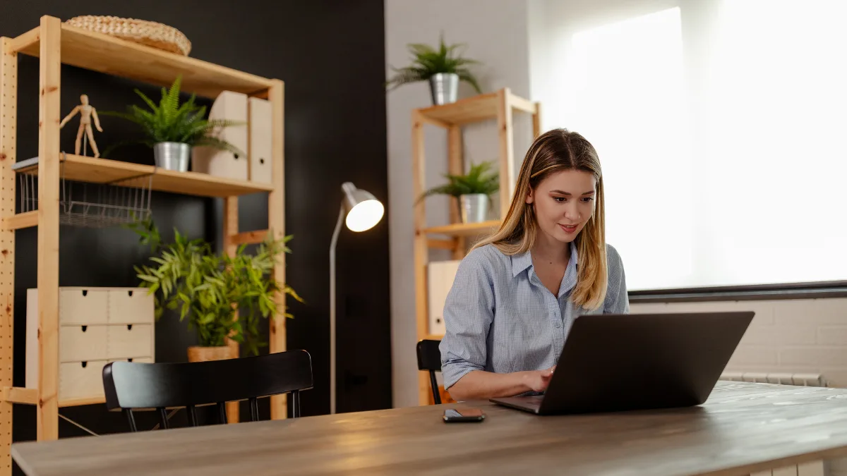 Woman working on a laptop