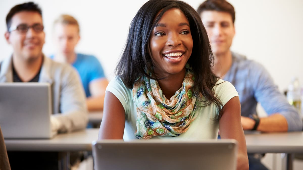 Female student smiling in class