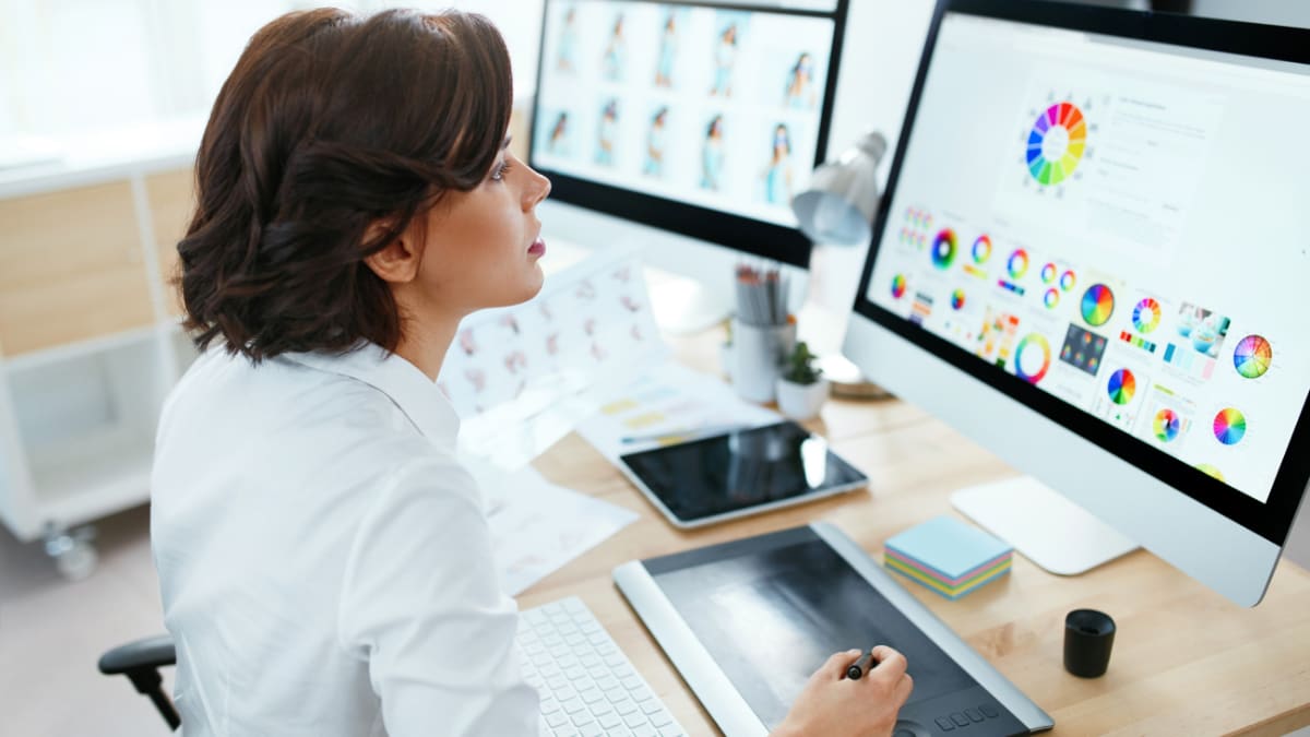 Woman working with a color palette