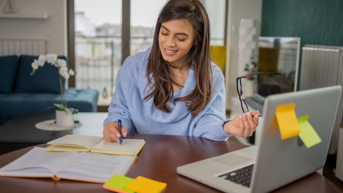 Female student studying from home