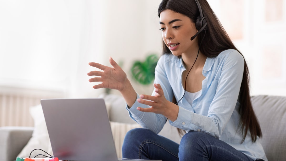 Woman explaining something on a video call