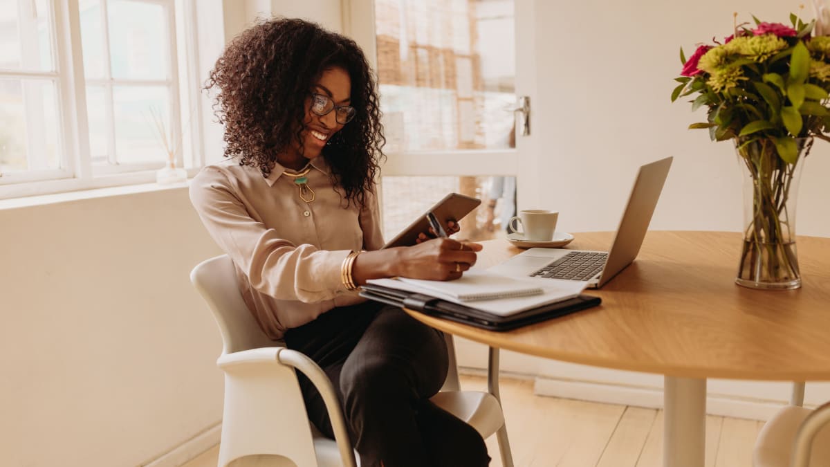 Happy woman working from home