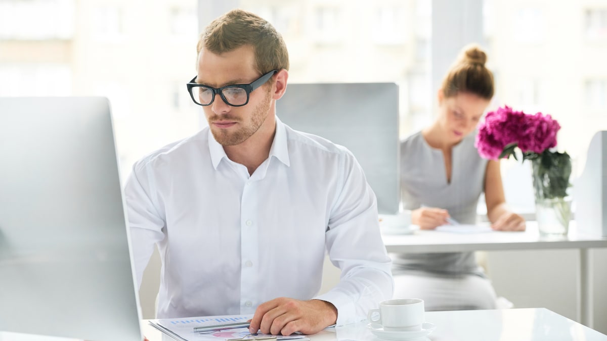 accountant working at a desk in an office