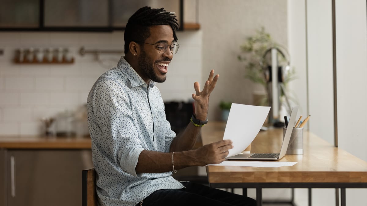potential college student receiving a college acceptance letter
