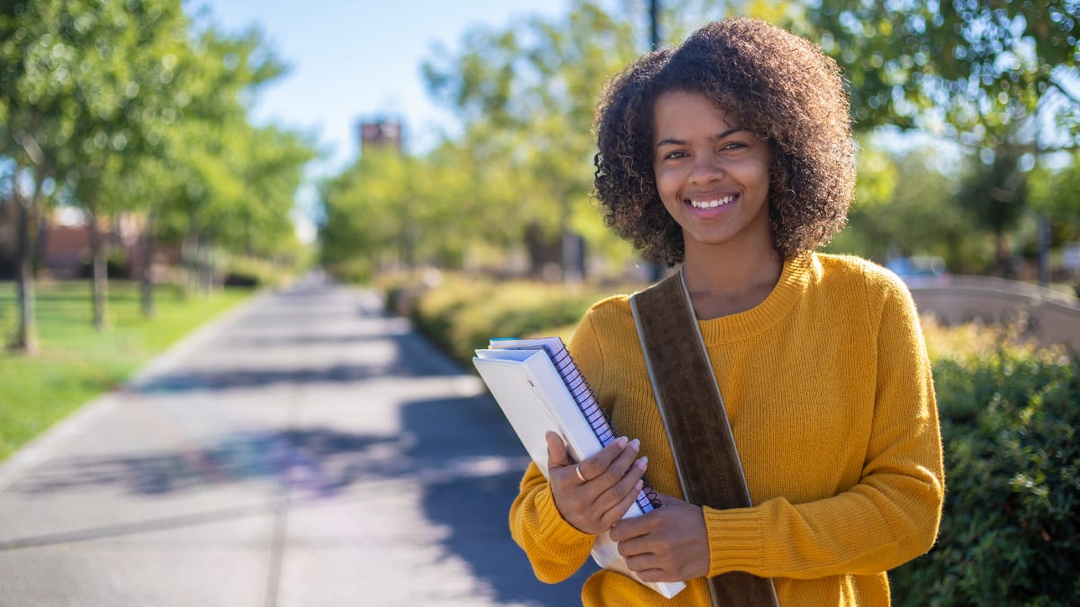 young college student on campus