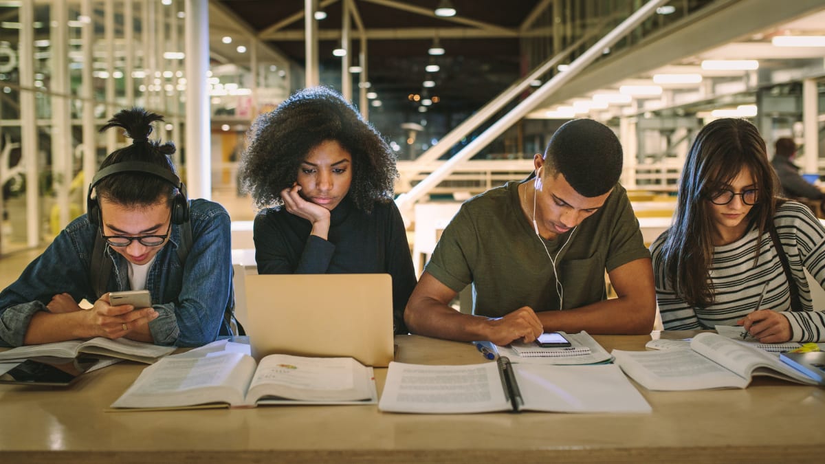 college students working on coursework