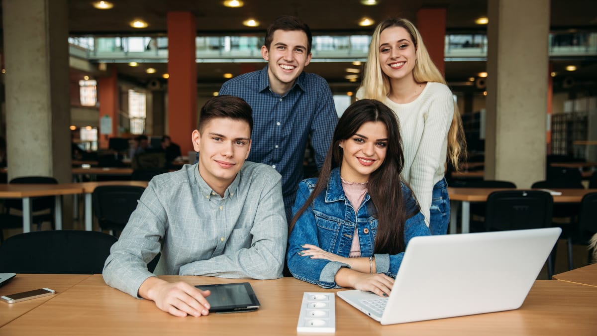 college students in a college library