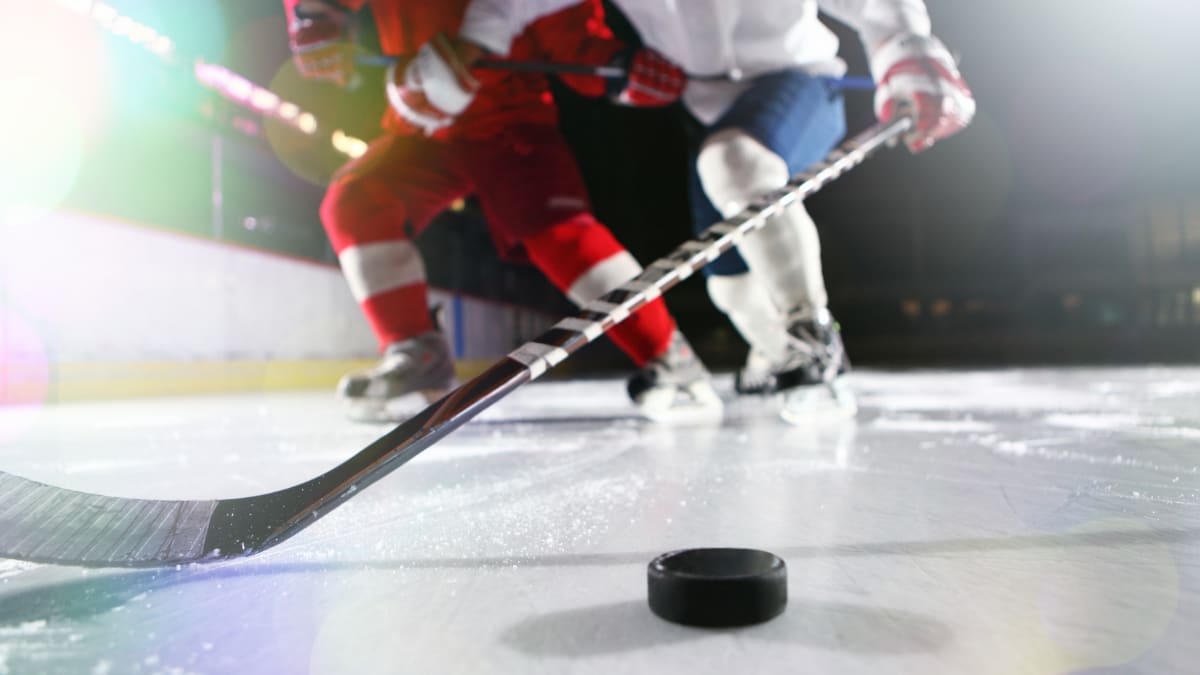 two hockey players during a game