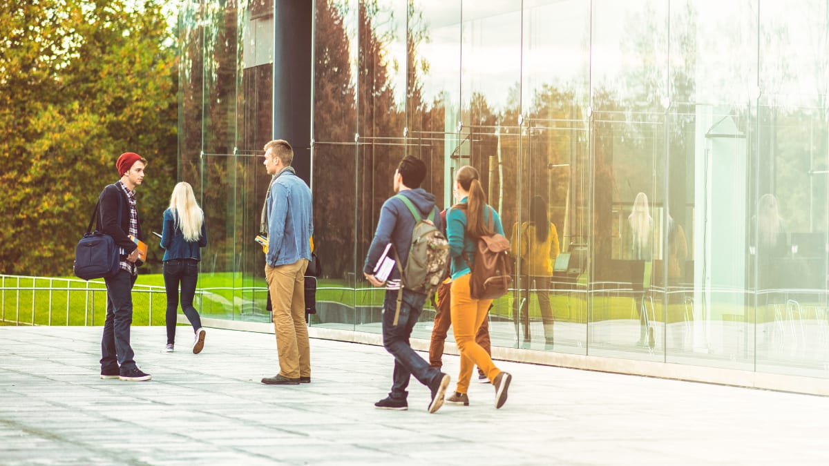 college students walking on a college campus