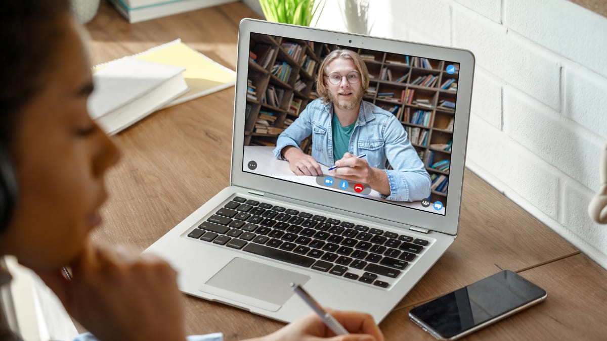 college student in a virtual meeting