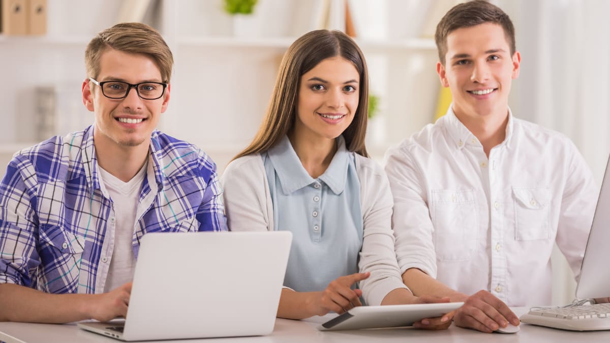 three online college students sitting together