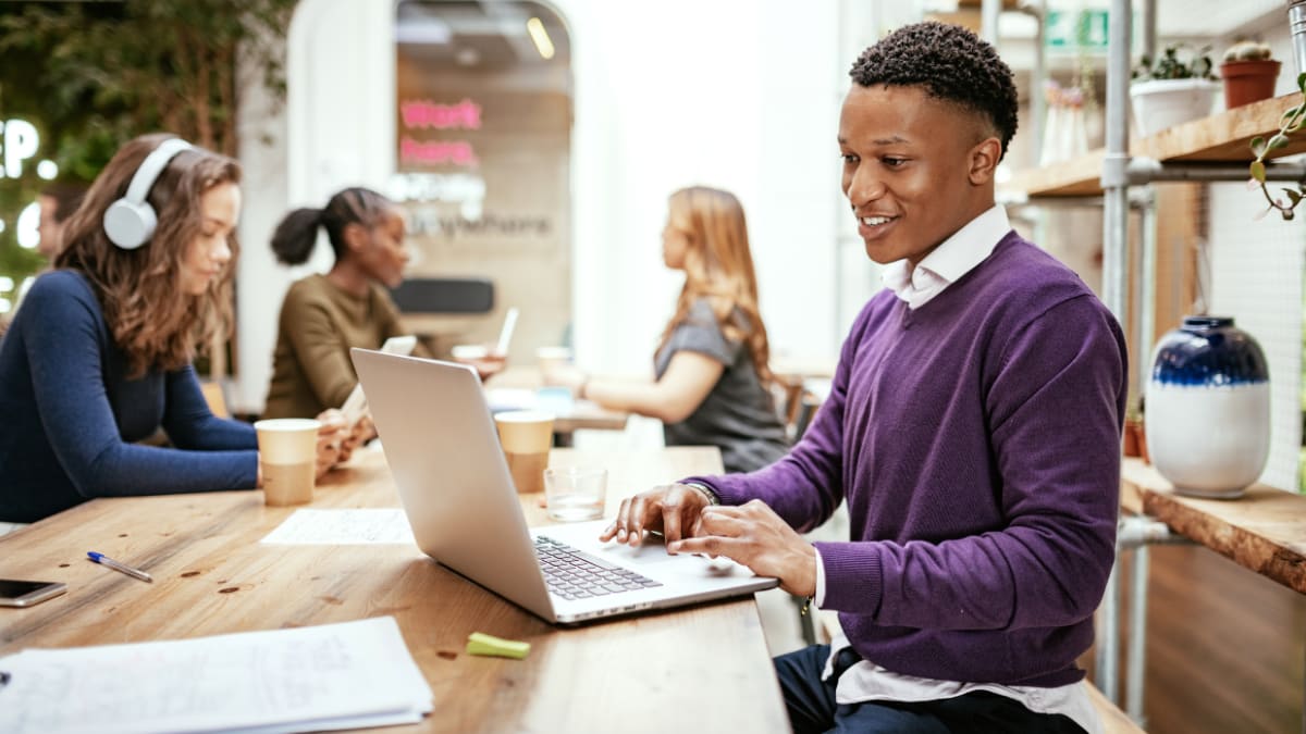 online cyber security student working on online class