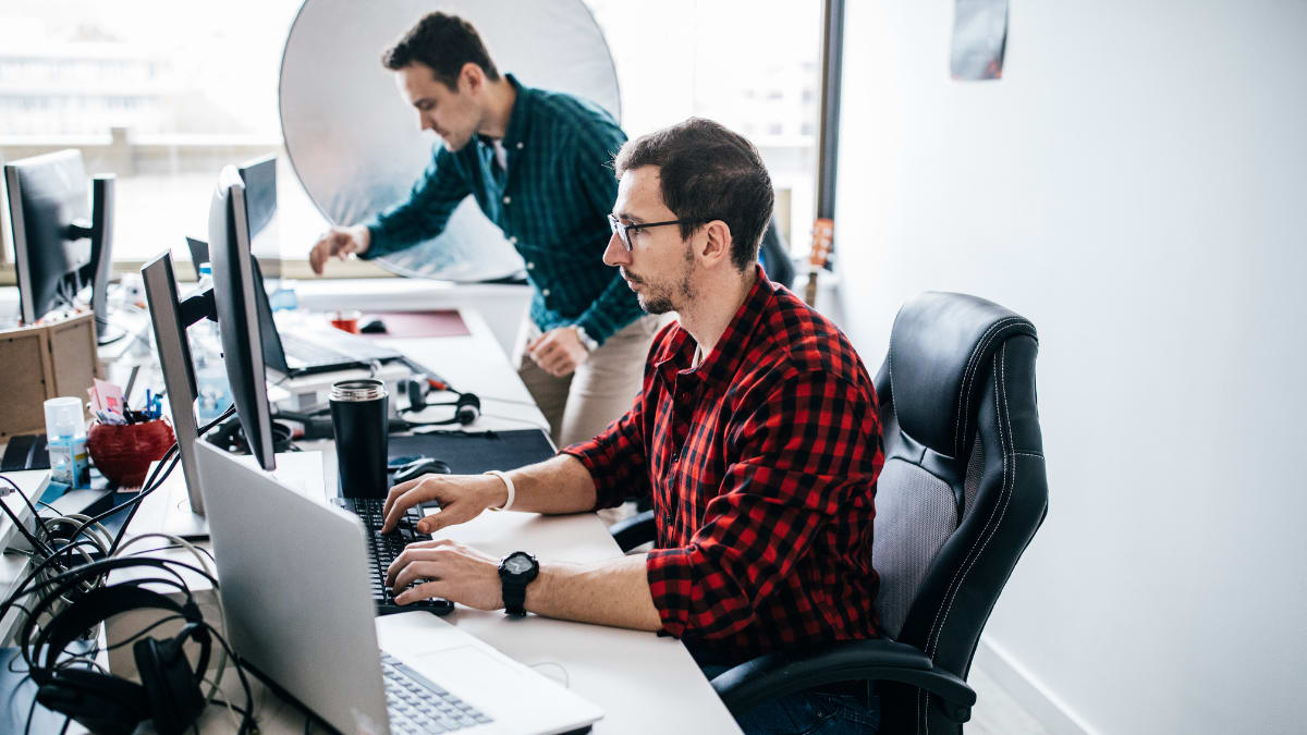 software programmer working in an office