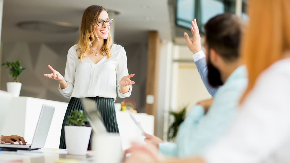 young business professional giving a presentation