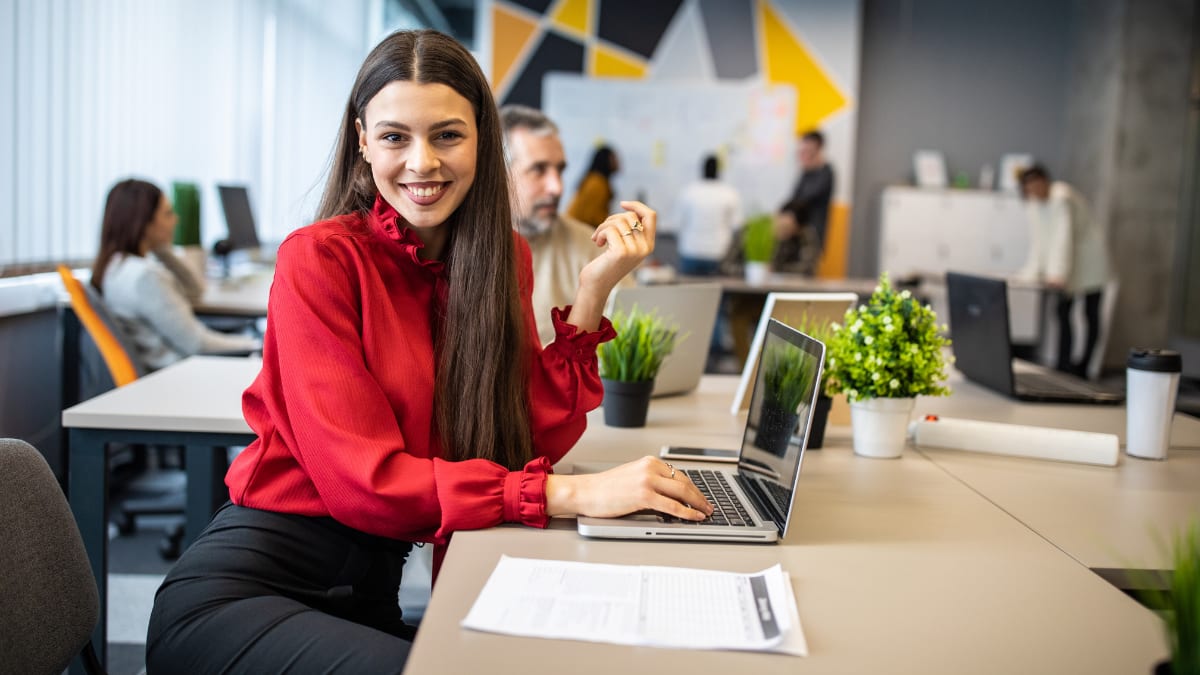 online graduate student working in an office