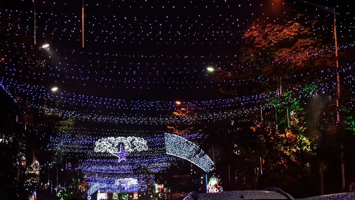 Christmas decorations on a street