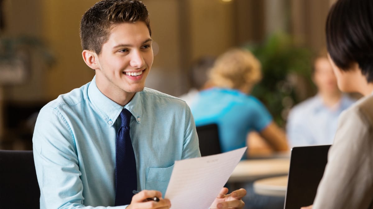 online graduate student in a meeting