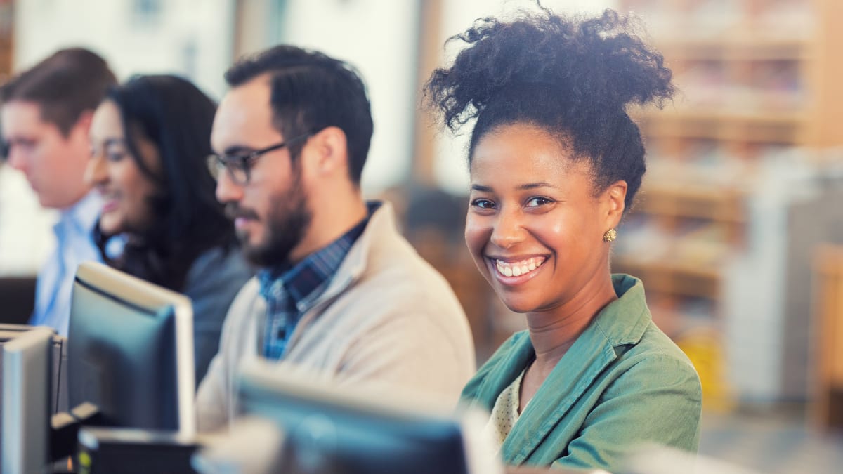 student in a work study job