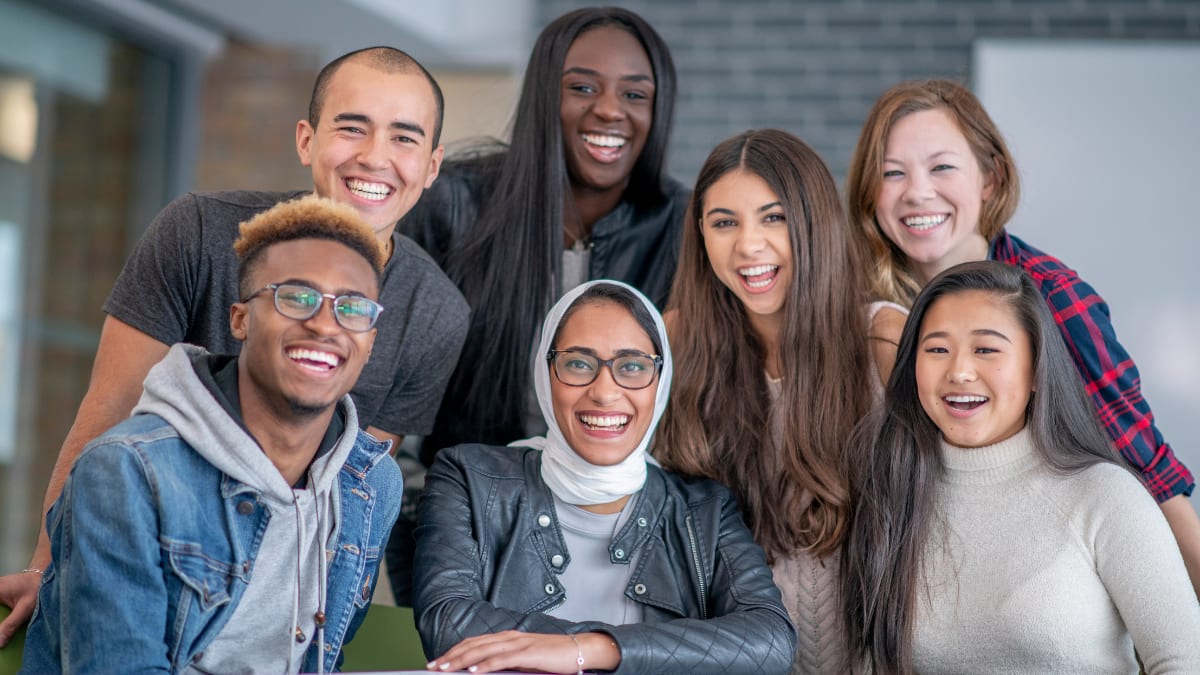 Several college students sitting together for a study session