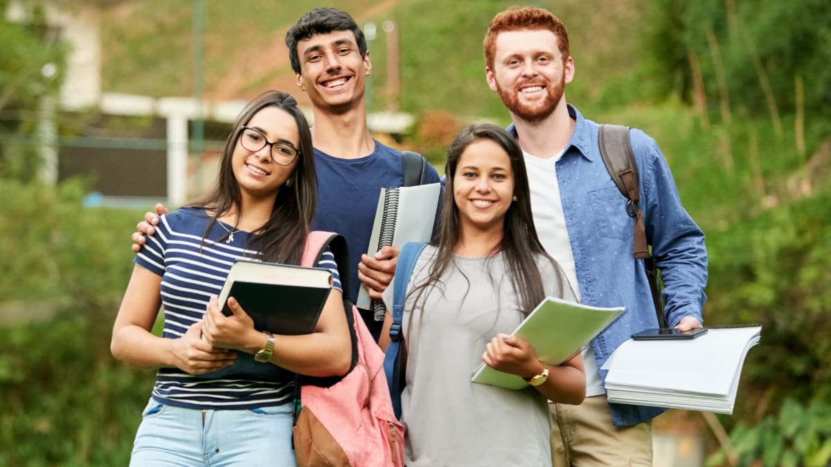 students standing together outside