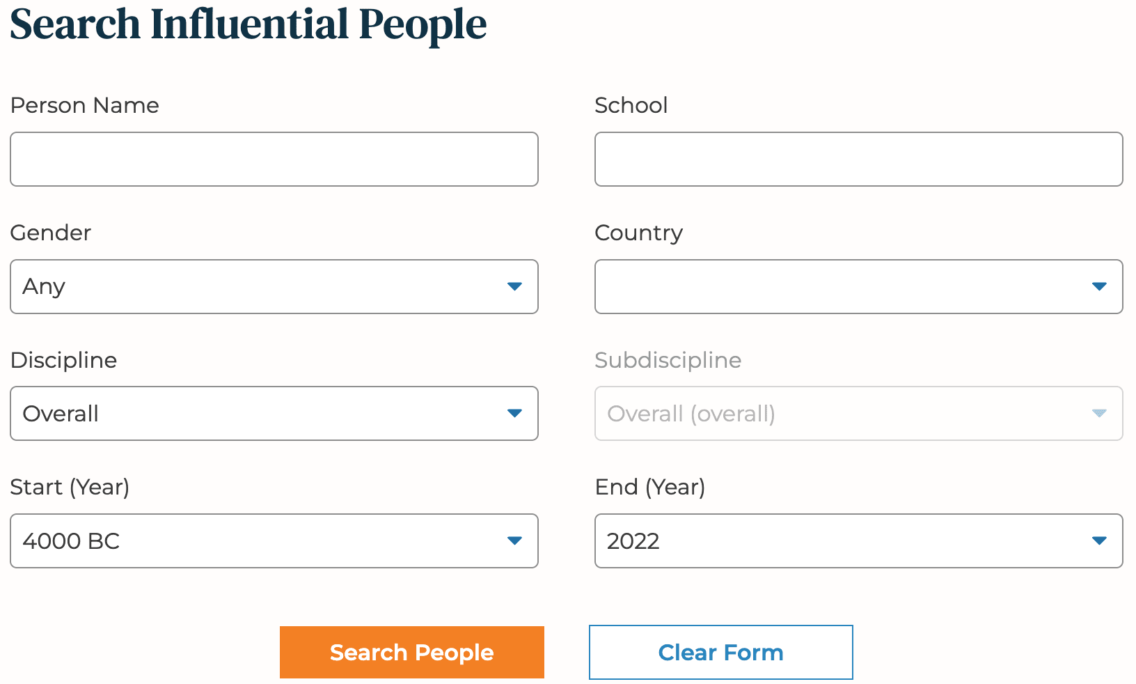 a screenshot of the AI influential people finder form