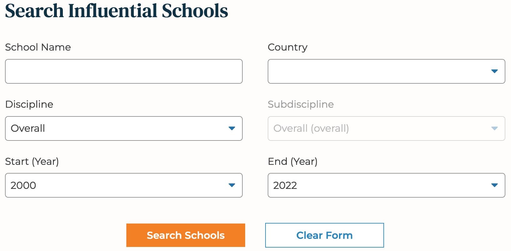 a screenshot of the AI school finder form